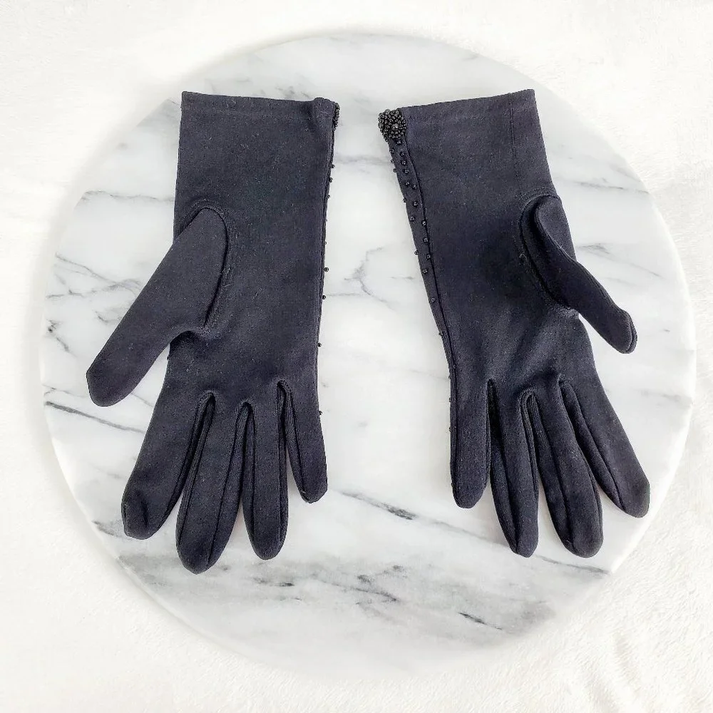 Vintage by Style Rite‎ Black Beaded Gloves